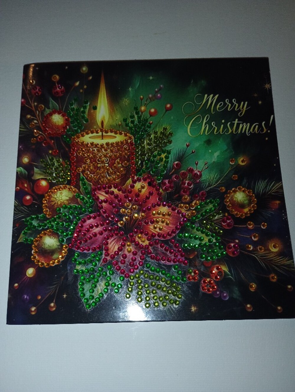 Holiday Candle & Poinsettia Greeting Card Handmade